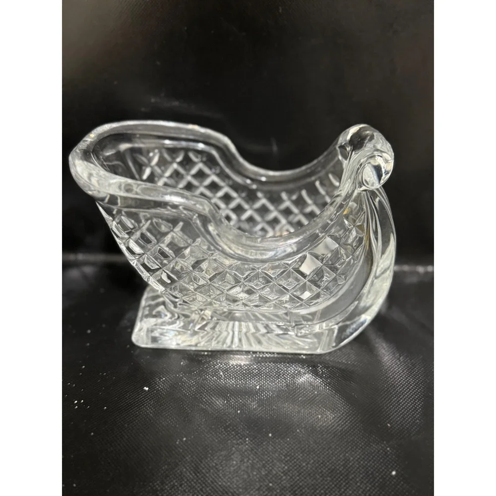 Vintage 24% Full Lead Crystal Sleigh Candy Dish‎ Diamond Cut Glass Made in USA